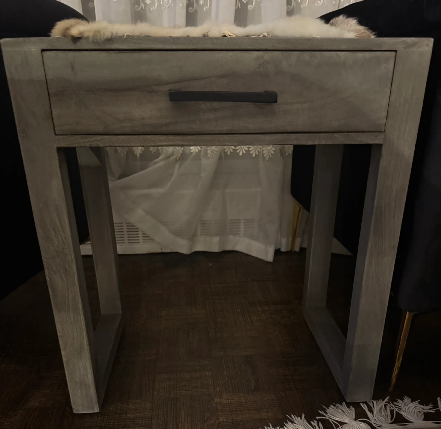 2 Grey Wood Side Table with Drawer