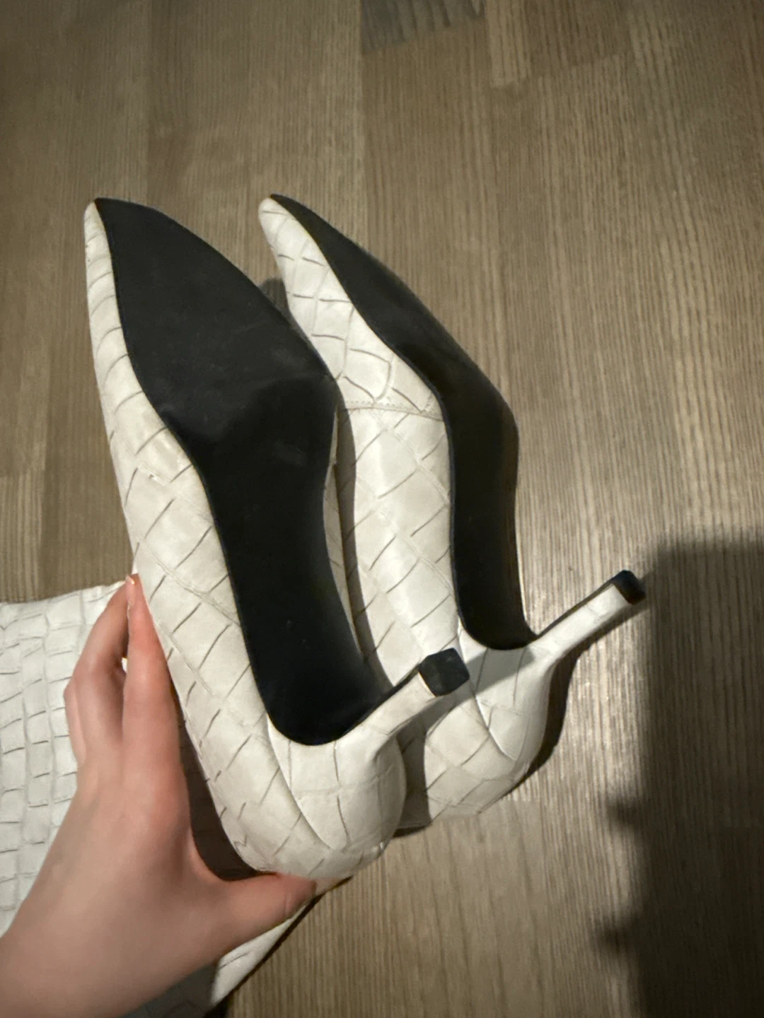 Like New Cream Faux Croc Knee-High Heeled Boots - photo 5