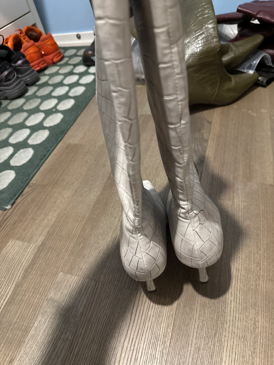 Like New Cream Faux Croc Knee-High Heeled Boots - photo 4