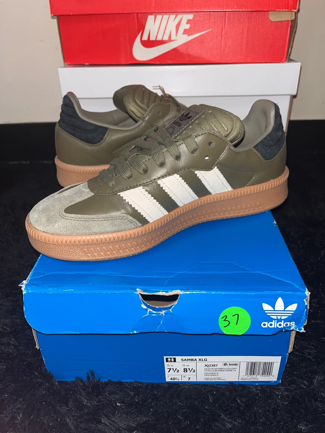 Adidas Samba XLG Olive Green White Gum Sneakers 7.5 Men's
