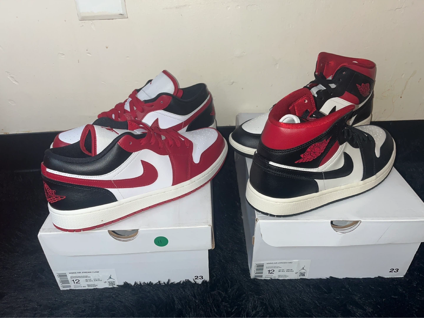 Air Jordan 1 Low & Mid "Black/White/Red" - Size 12