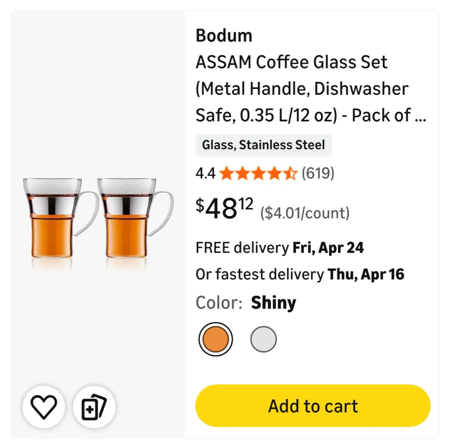 Bodum Assam 2-Pack Coffee/Tea Glasses 12 oz