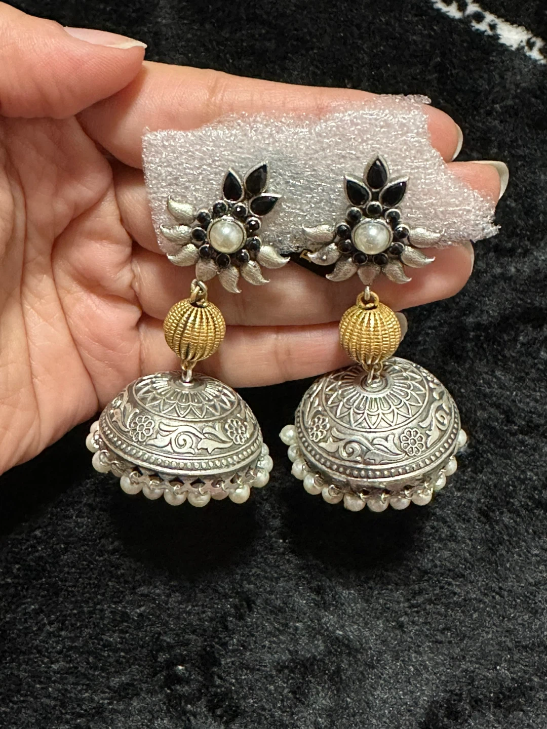 Jhumka Earrings with Faux Pearls and Gemstones