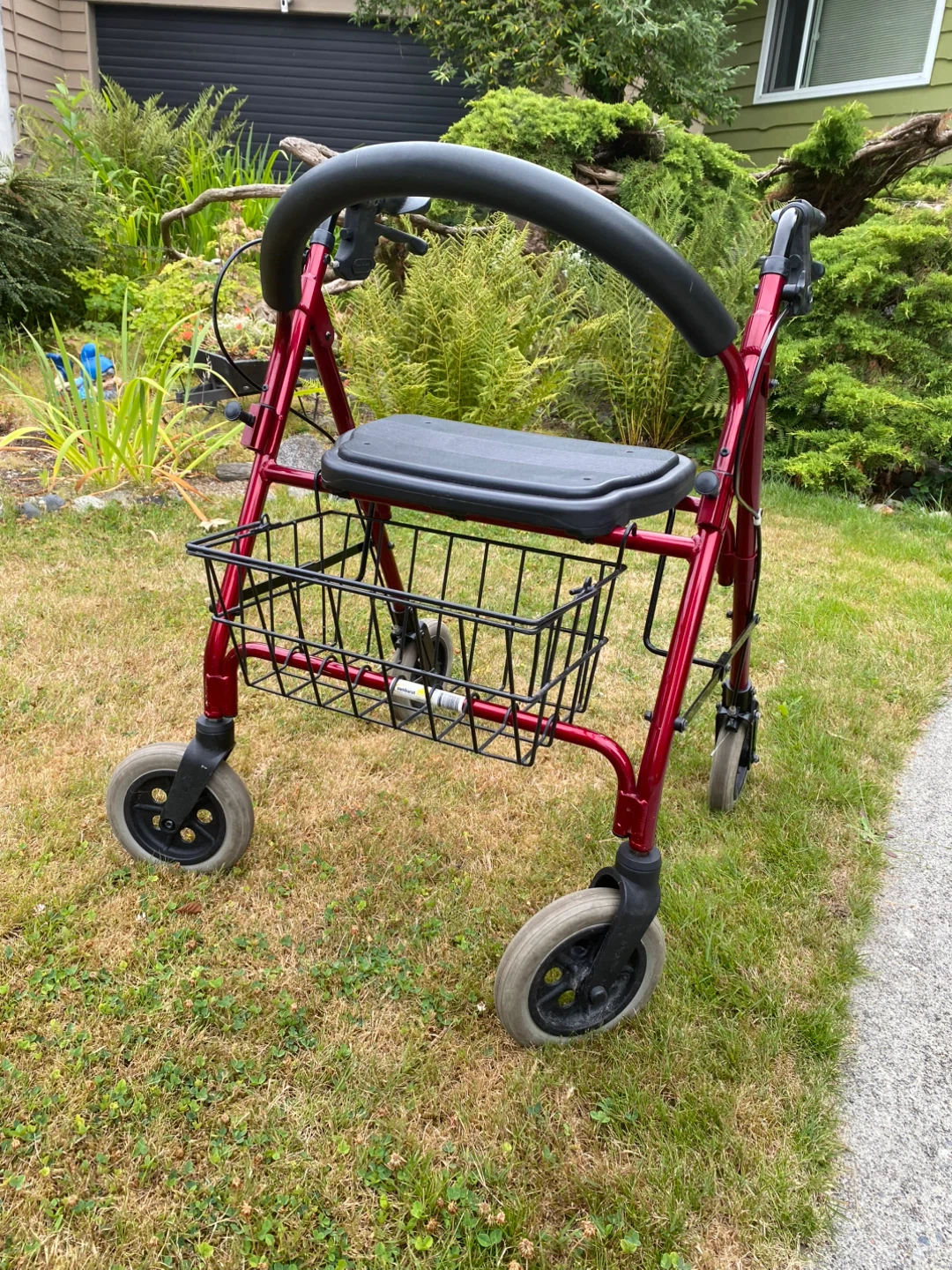 Red 4-Wheel Rollator Walker with Seat and Basket
