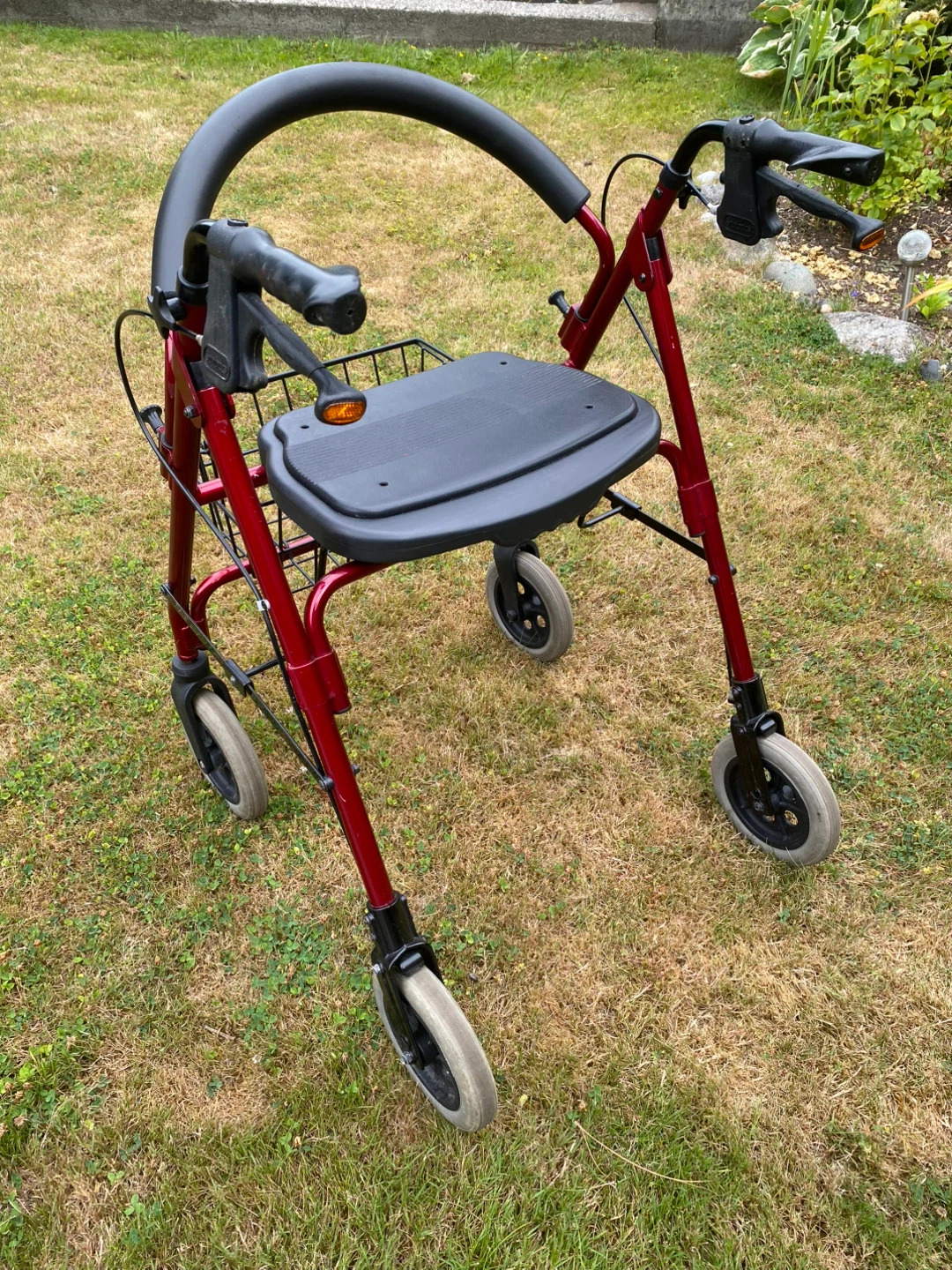 Red 4-Wheel Rollator Walker with Seat and Basket - photo 2