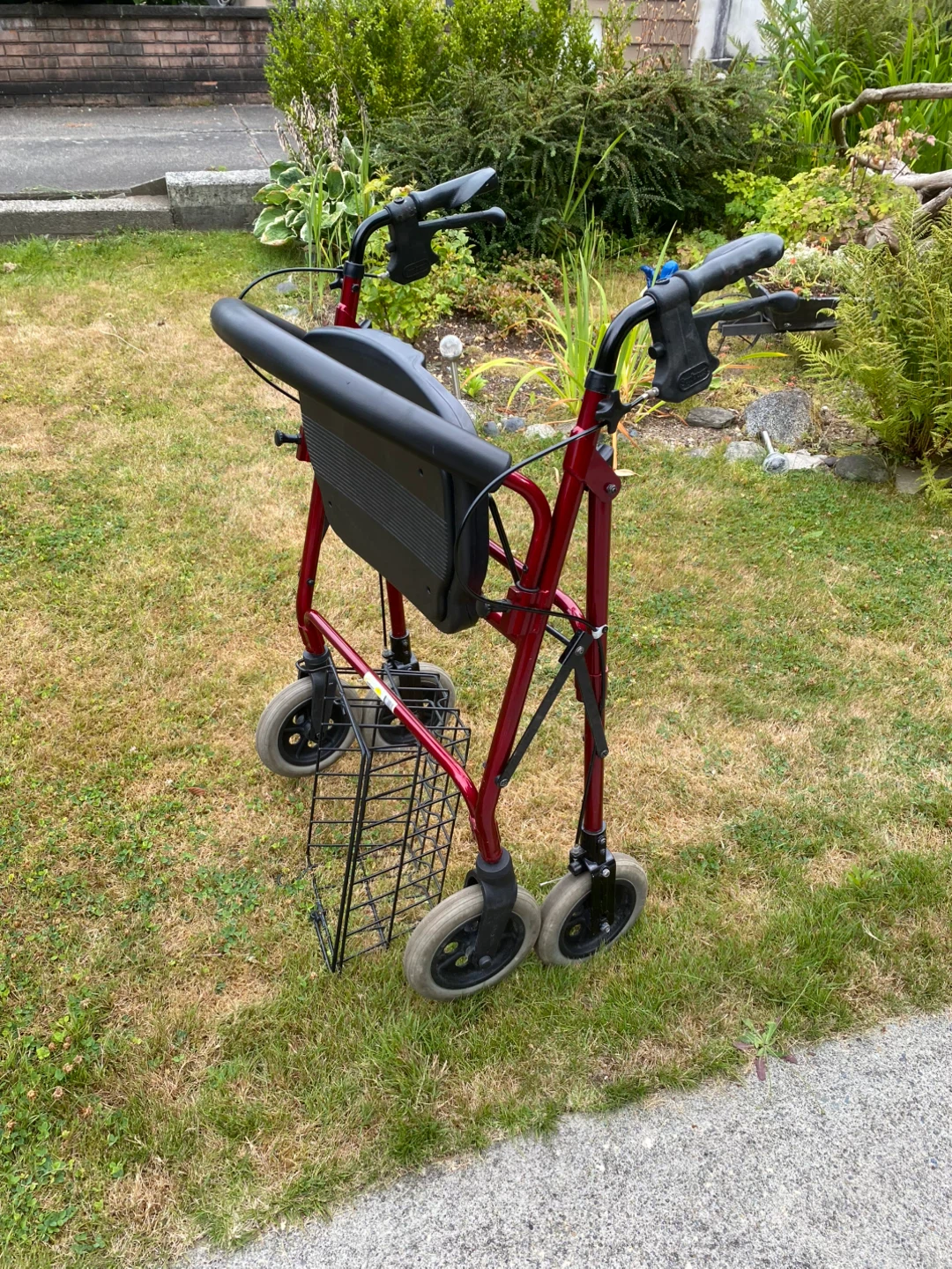 Red 4-Wheel Rollator Walker with Seat and Basket - photo 3