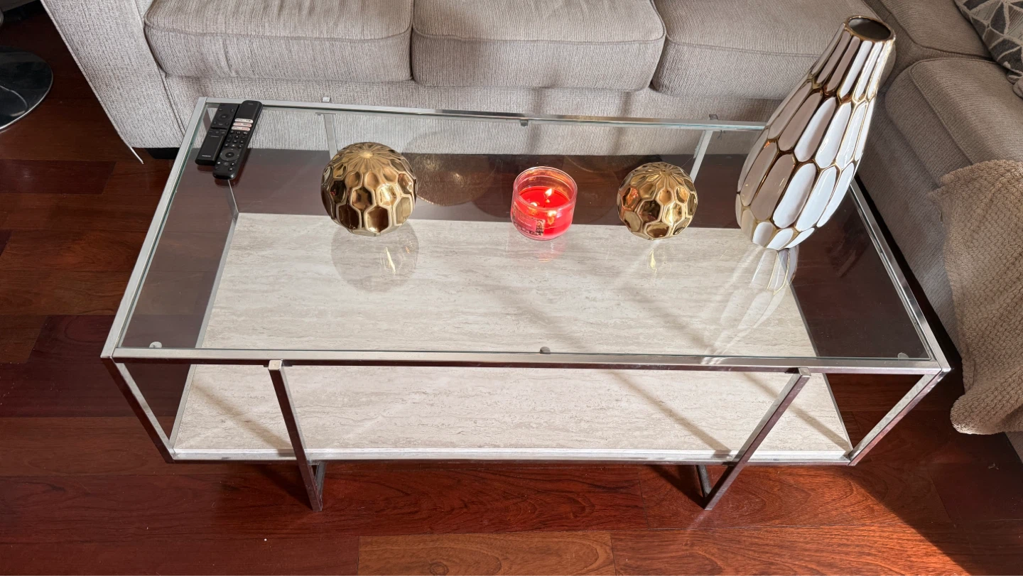 Glass Top Coffee Table with Metal Frame