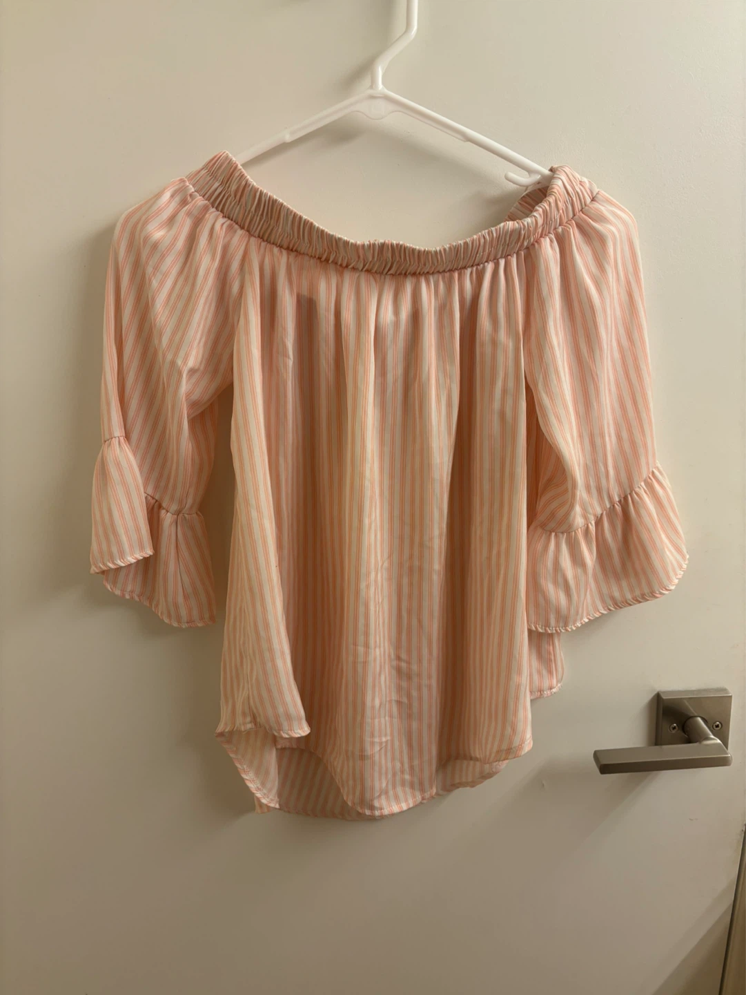 Pink and White Striped Off-the-Shoulder Blouse
