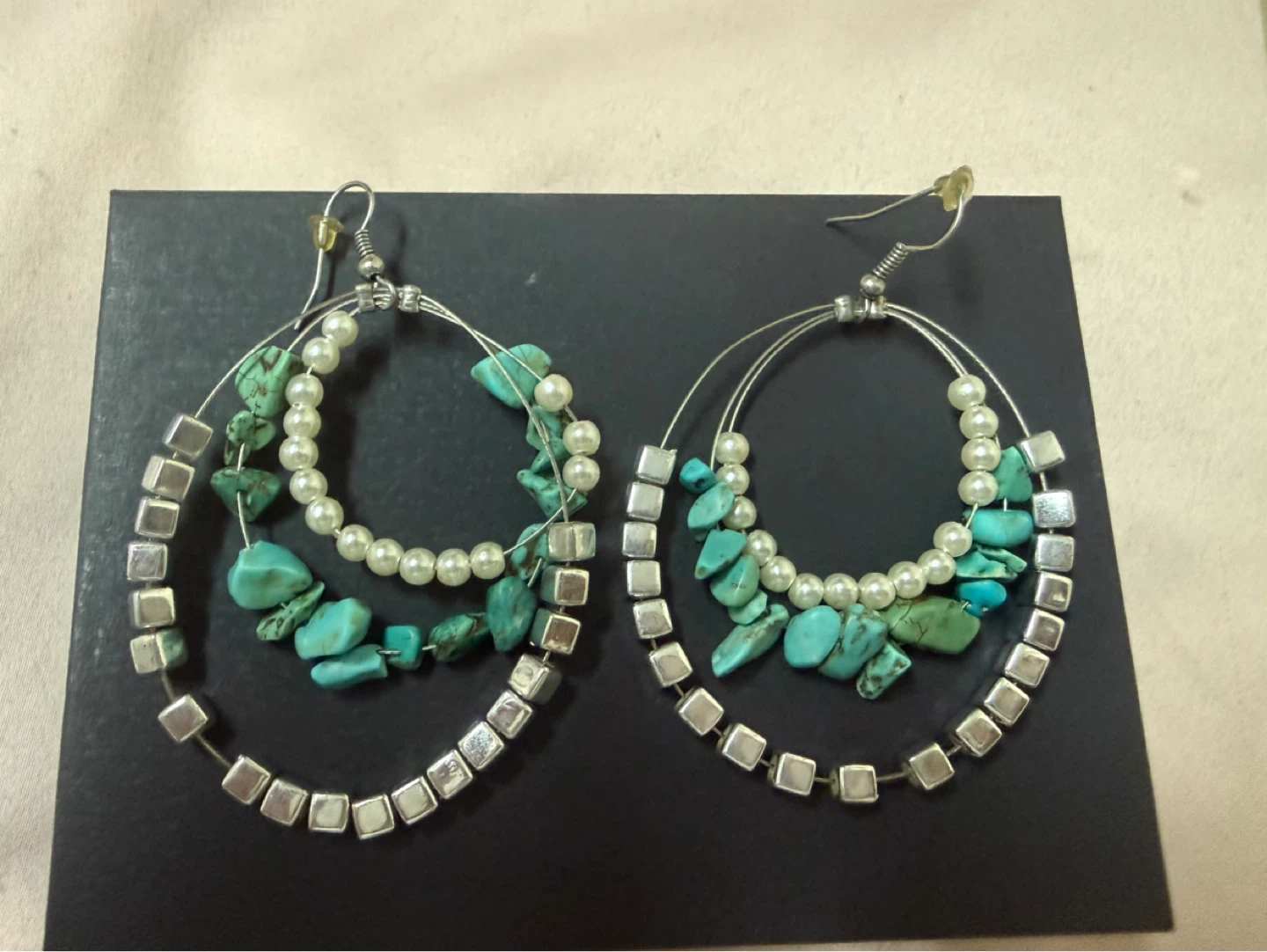 Boho Earrings with Turquoise & Pearls-Free with another purchase