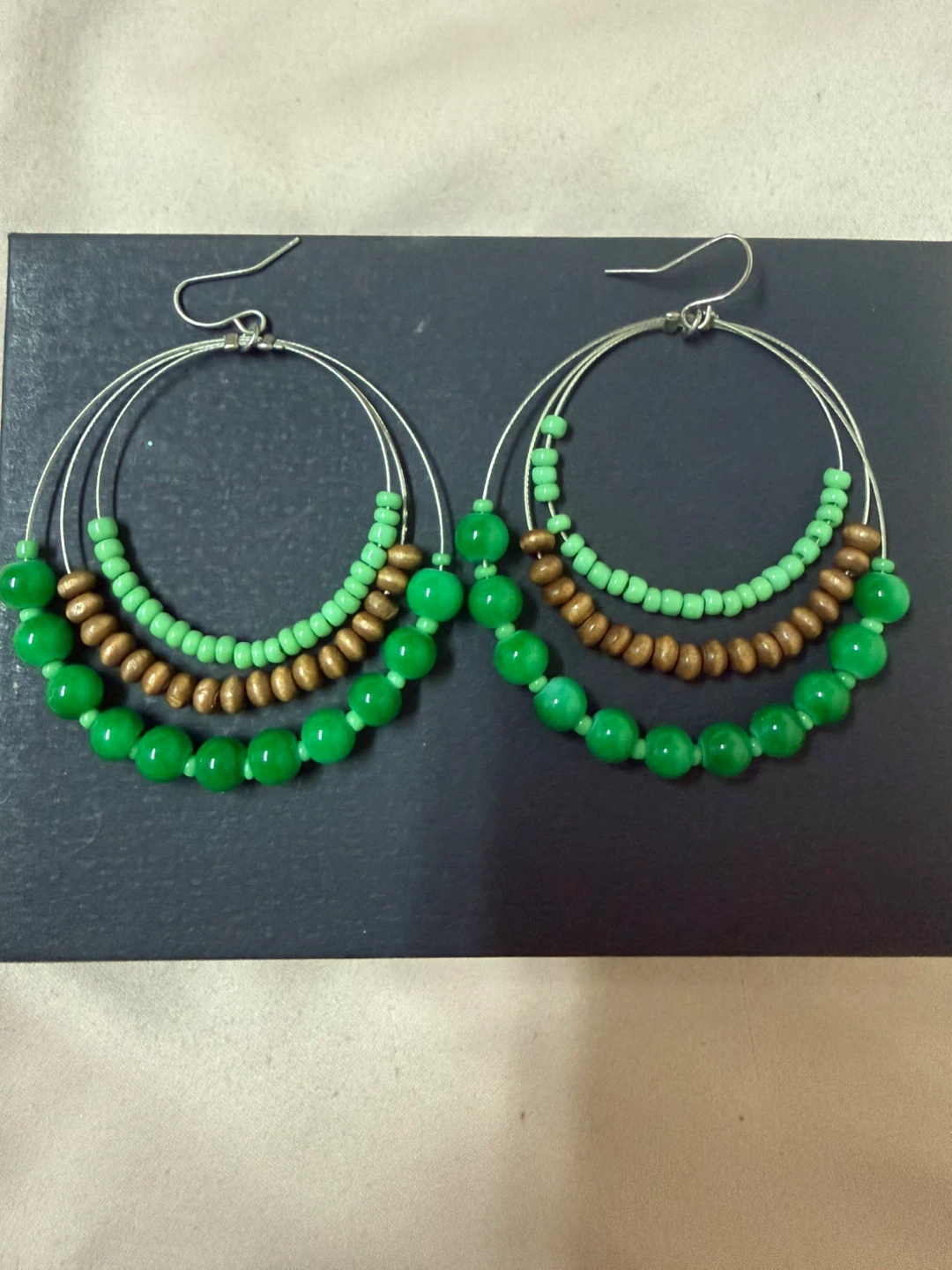 Green Beaded Hoop Earrings - free with any other jewelry item