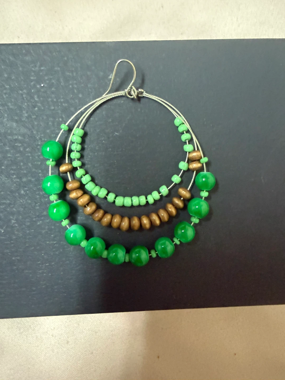 Green Beaded Hoop Earrings - free with any other jewelry item - photo 2