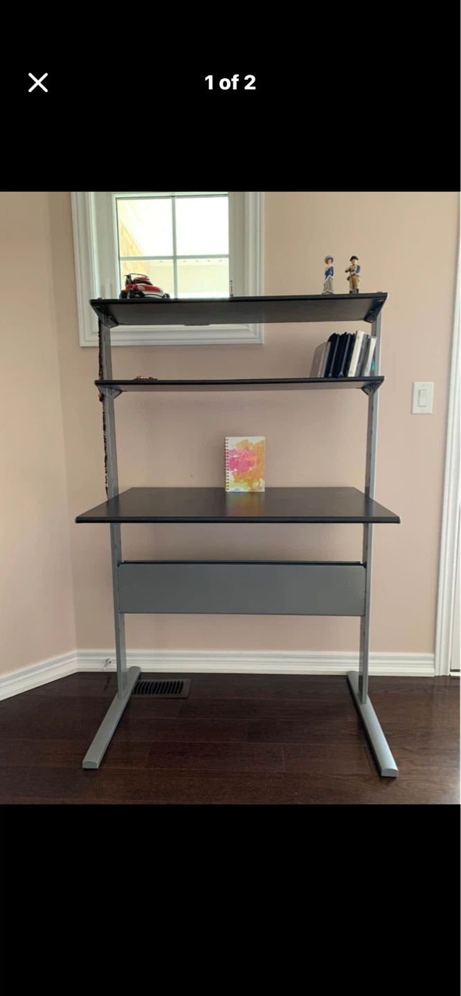 Black Metal Computer Desk with Shelves