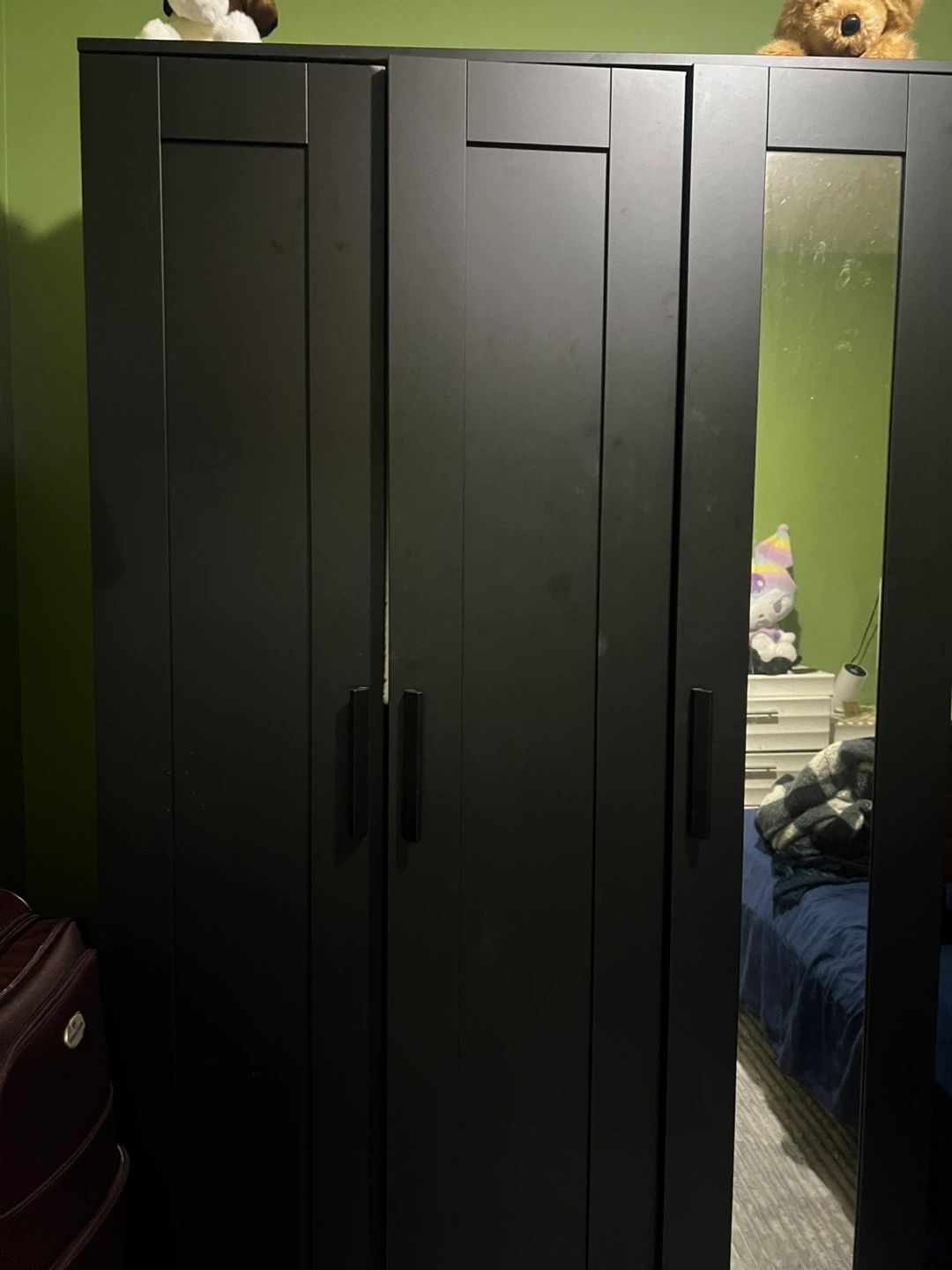 Black 3-Door Wardrobe with Mirror