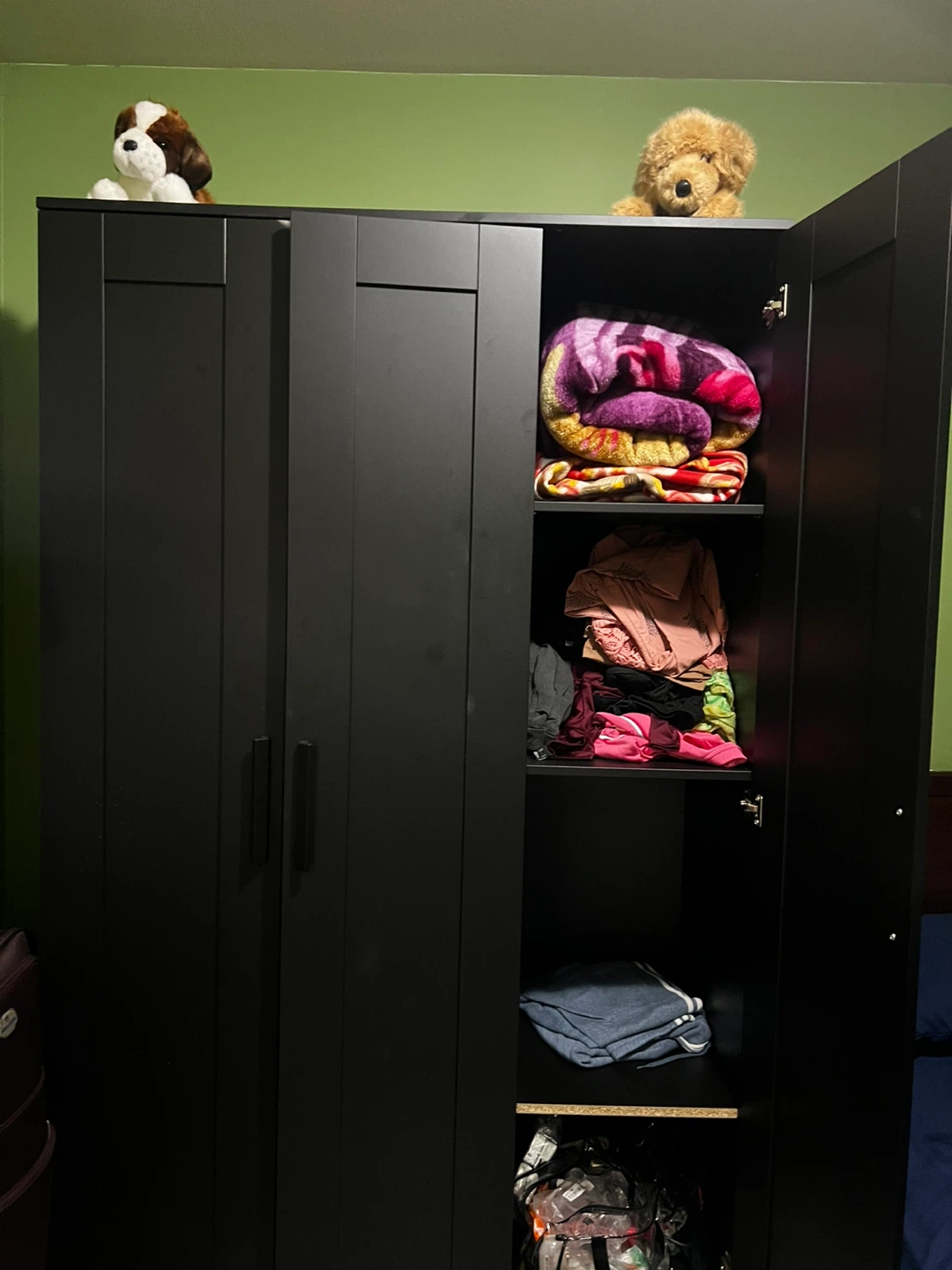 Black 3-Door Wardrobe with Mirror - photo 2
