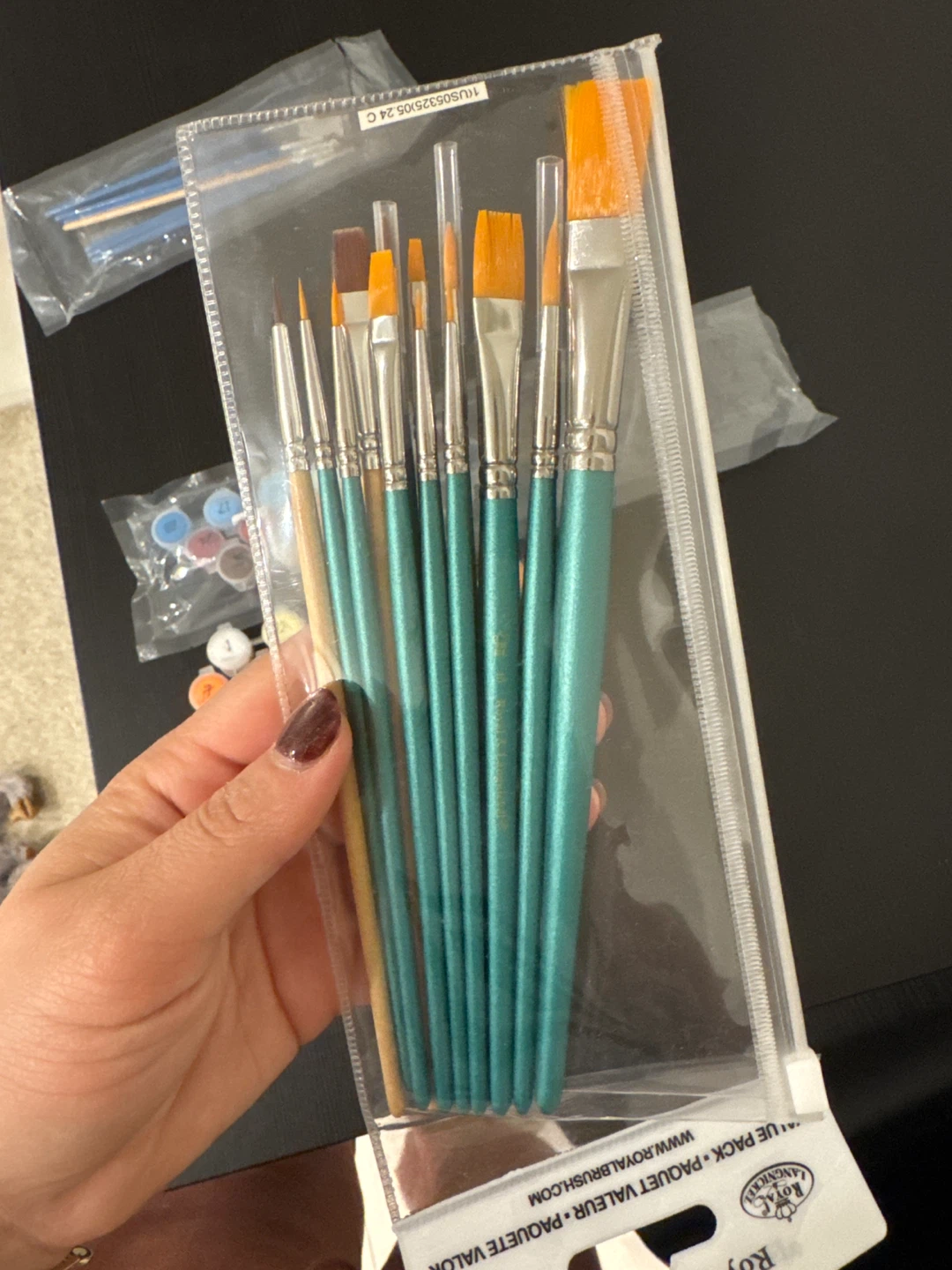 new paint brushes and unopened paints