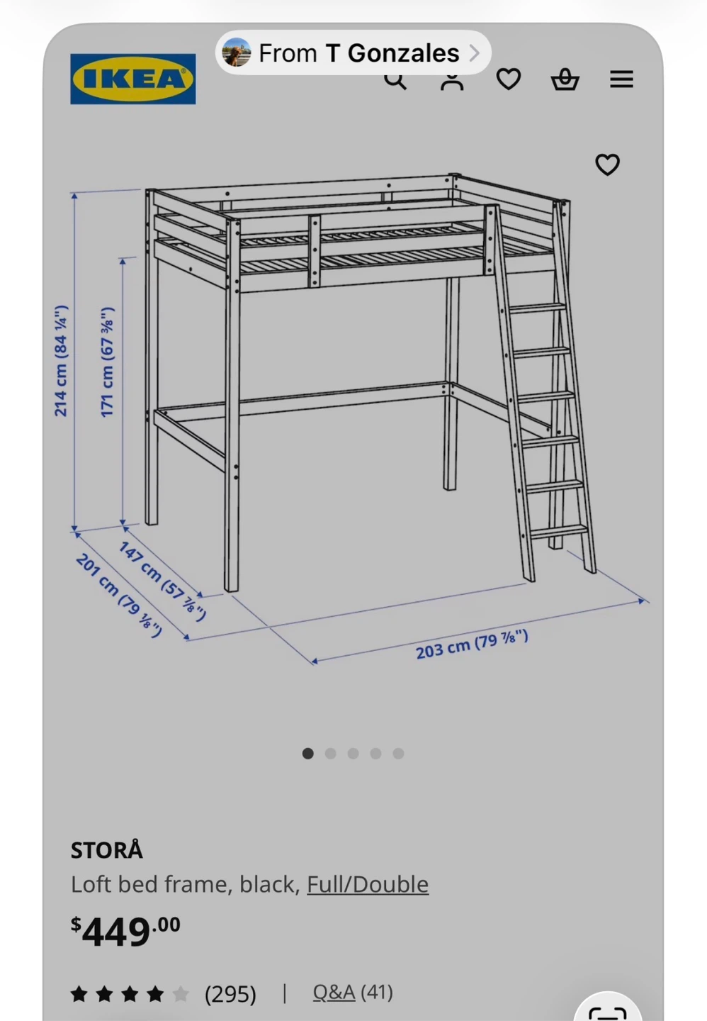 IKEA STORÅ Loft Bed Frame, Black, Full/Double - photo 4