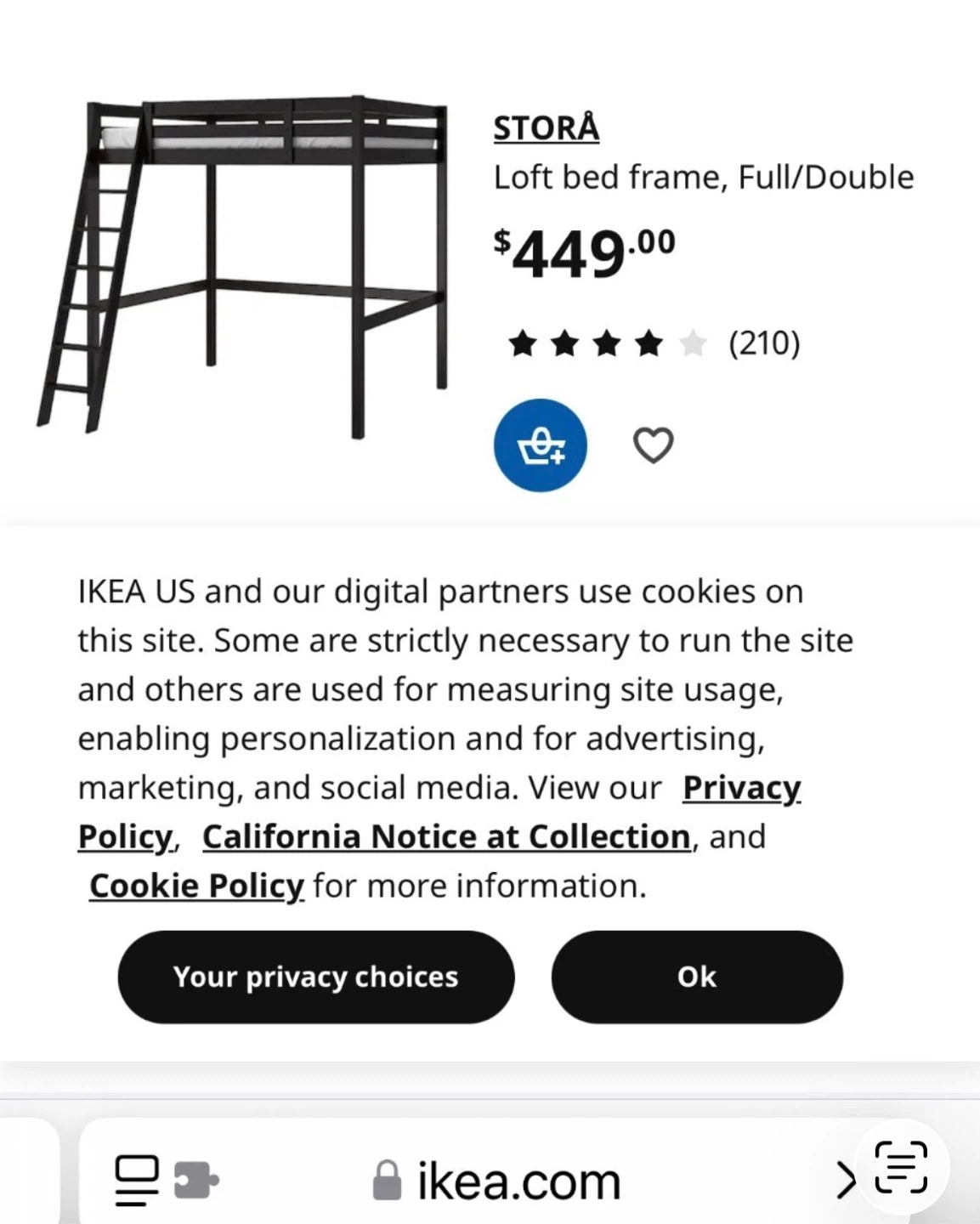 IKEA STORÅ Loft Bed Frame, Black, Full/Double