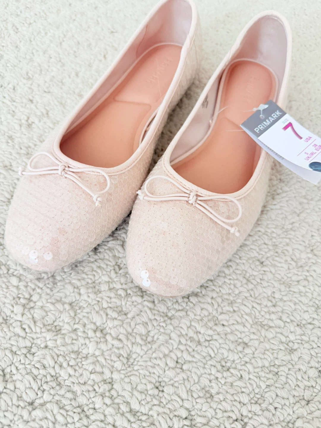 Primark Women's Ballet Flats Size 7 Blush Sequined Bow - photo 2