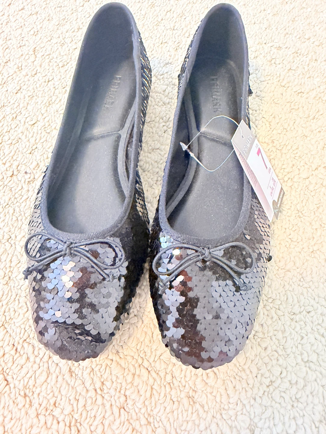 Primark Black Sequin Ballet Flats - Size 7
