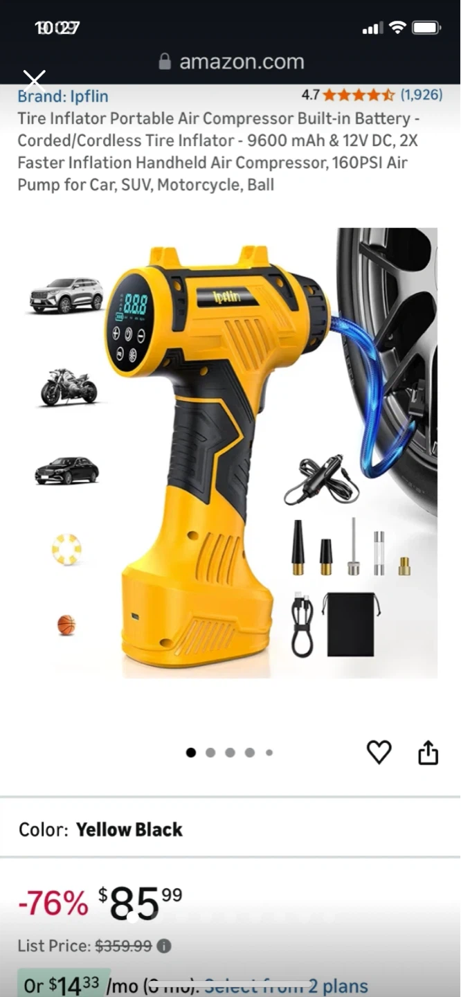 Big sale-IPFLIN Portable Air Compressor - 9600 mAh, 160 PSI