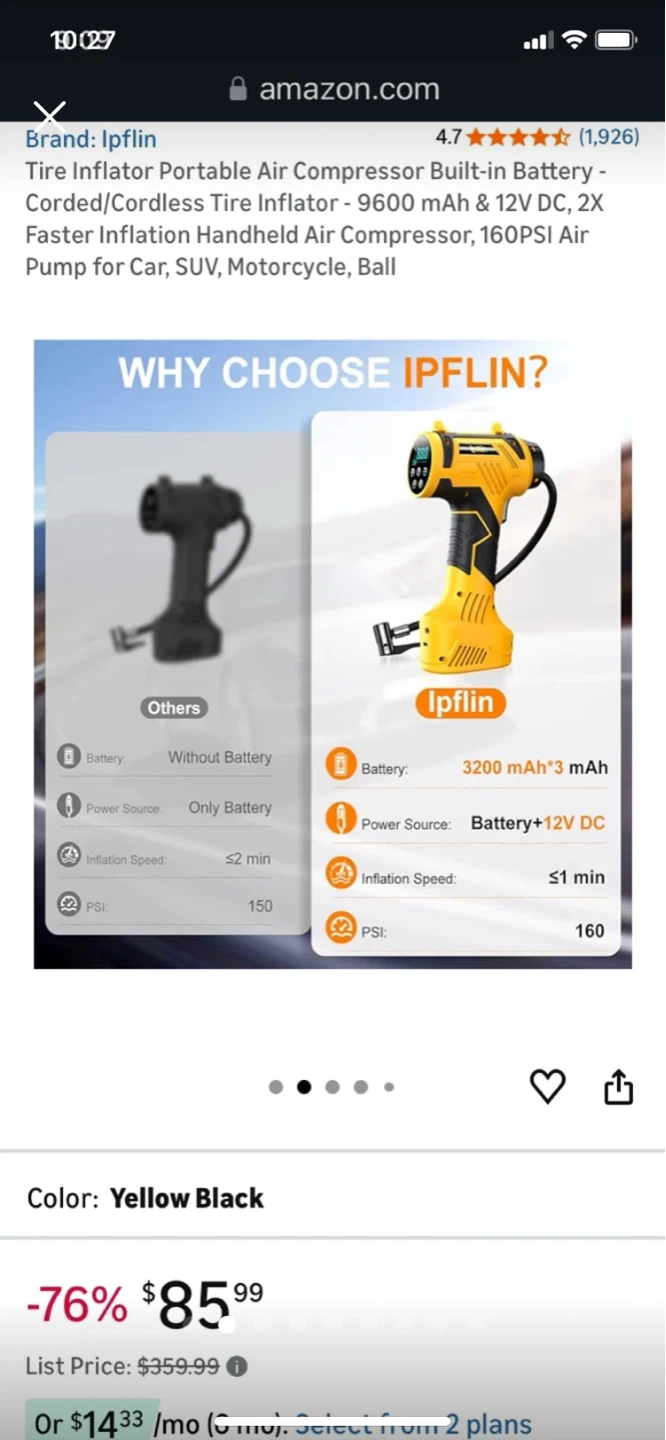 Big sale-IPFLIN Portable Air Compressor - 9600 mAh, 160 PSI - photo 2