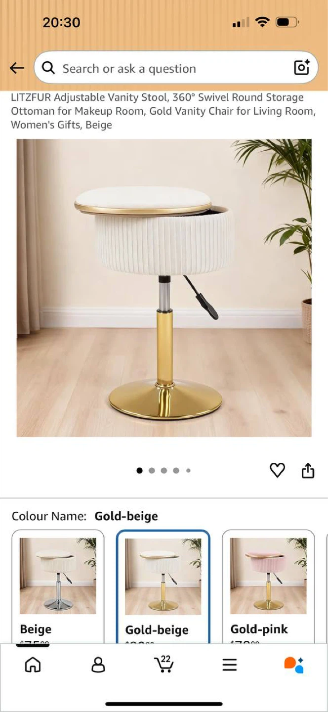 LITZFUR Adjustable Vanity Stool / Storage Ottoman – Open Box 🔥✨ - photo 5