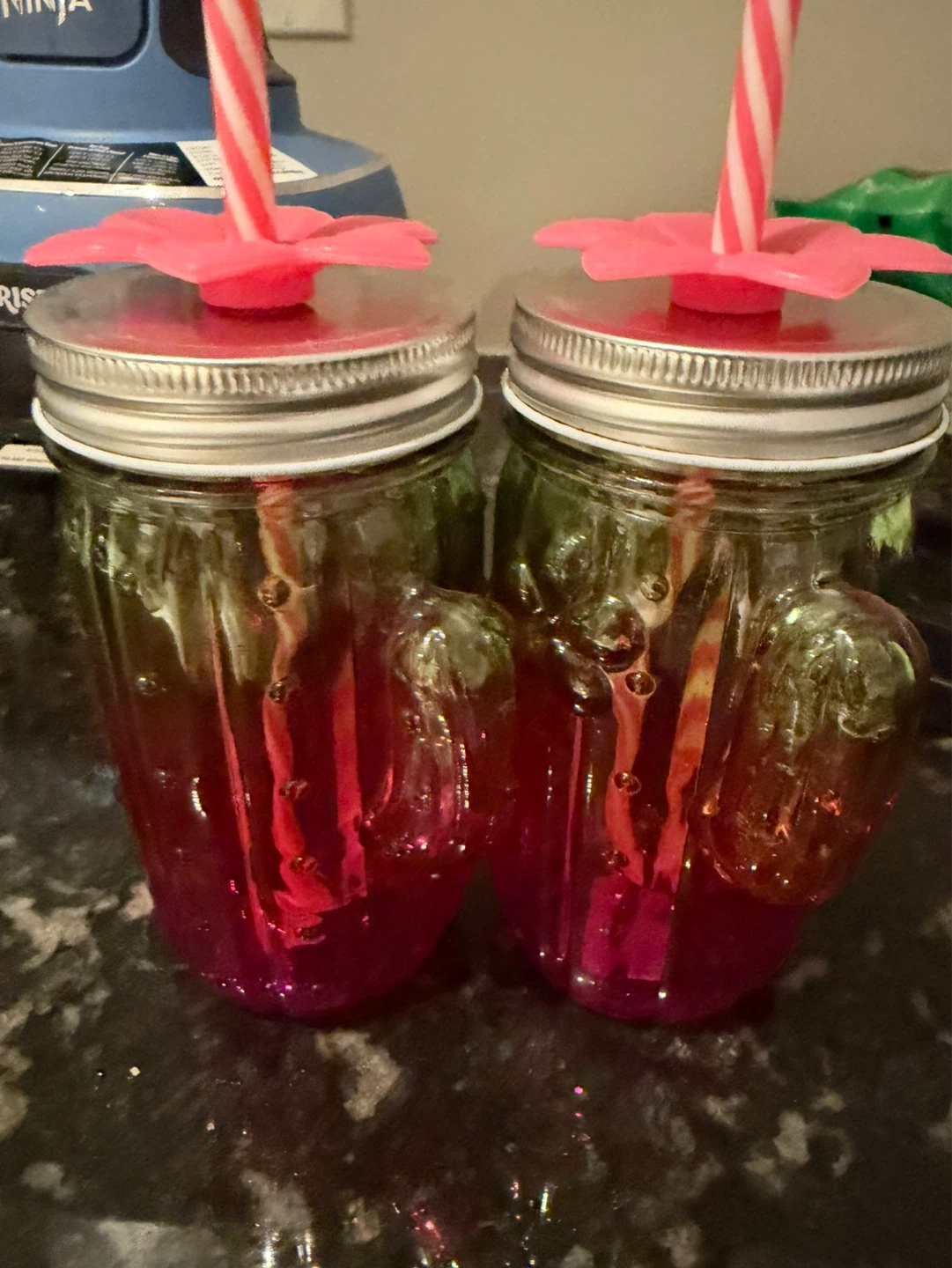 Cactus Shaped Mason Jar Mugs with Straws - Set of 2