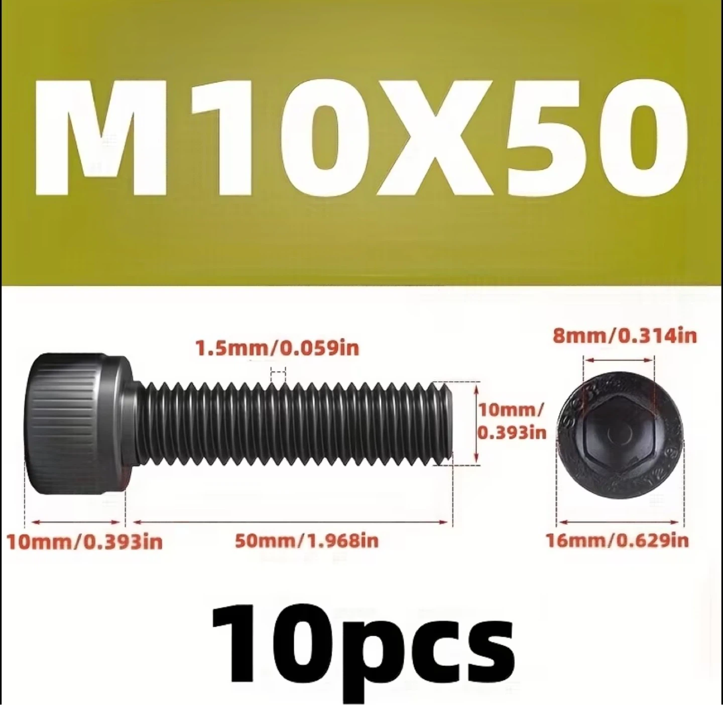 10pcs/25pcs of M5, M6, M8, M10 Hex Socket Head Screws - photo 3