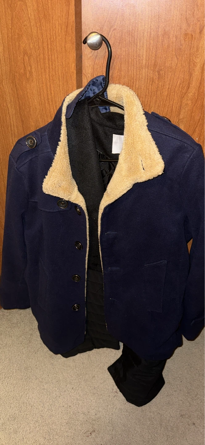 Navy Blue Peacoat with Shearling Collar