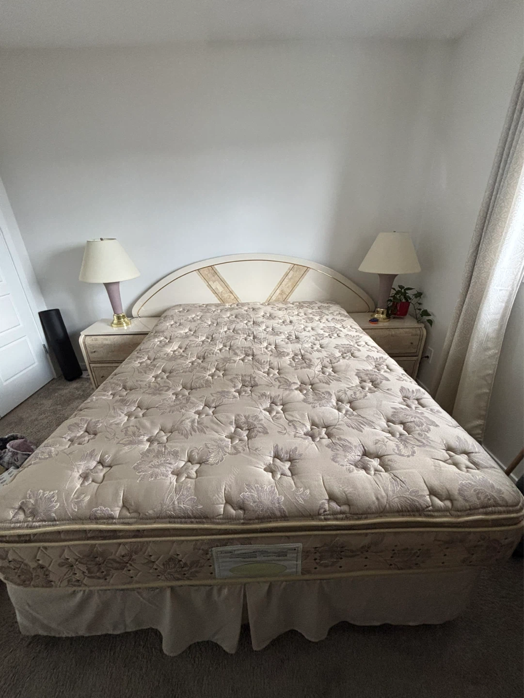 Ivory Queen Bed set with side tables+Mattress