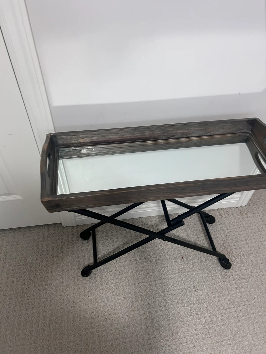Rustic Wood & Mirror Tray Table