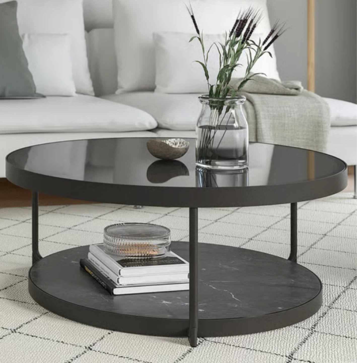 Round IKEA Coffee Table Anthracite Marble Effect/Black (88 cm)