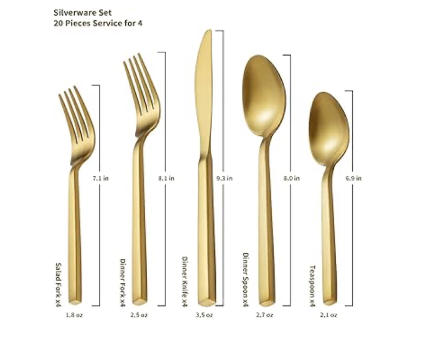 20 Piece Gold Stainless Steel Silverware Set for 4 - photo 2