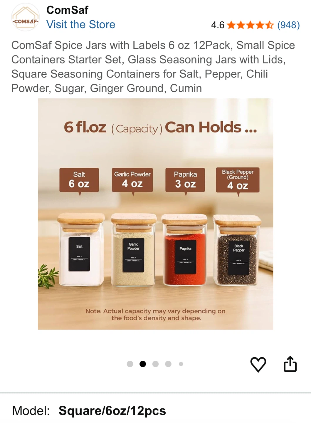 ComSaf 6 oz Glass Spice Jars with Lids and Labels, 12 Pack - photo 2
