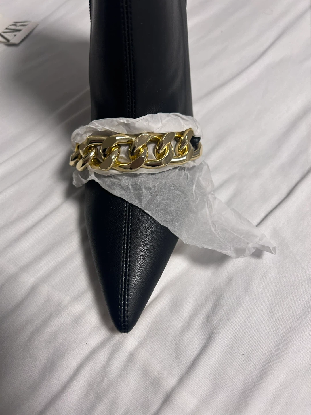 Black ankle boots with chain detail, Size 38