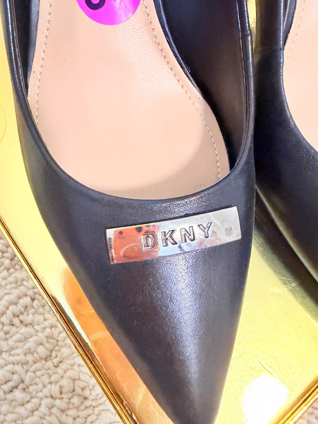 DKNY Black Leather Pointed Toe Heels - Size 8 1/2