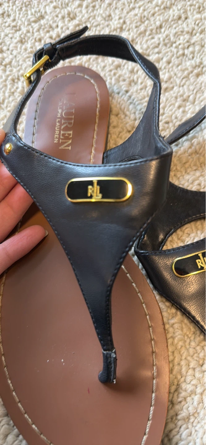 Lauren Ralph Lauren Black Leather Thong Sandals Size 8.5B