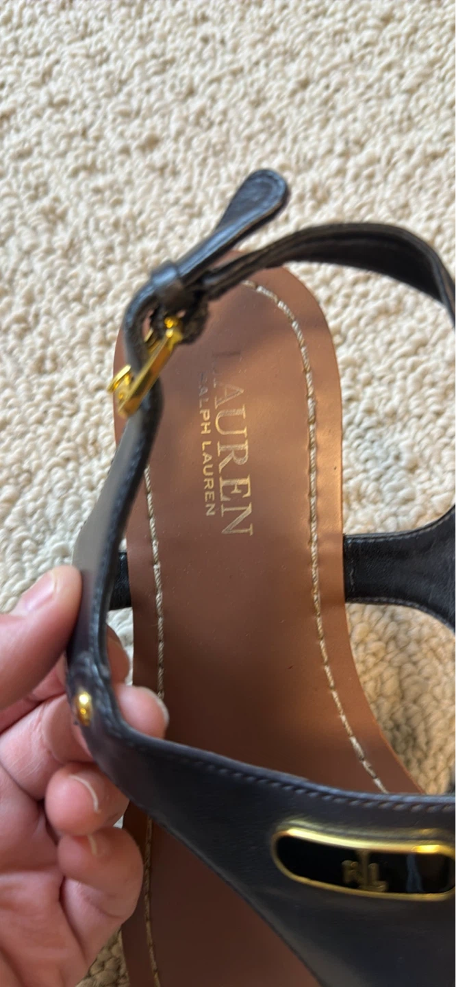 Lauren Ralph Lauren Black Leather Thong Sandals Size 8.5B - photo 3
