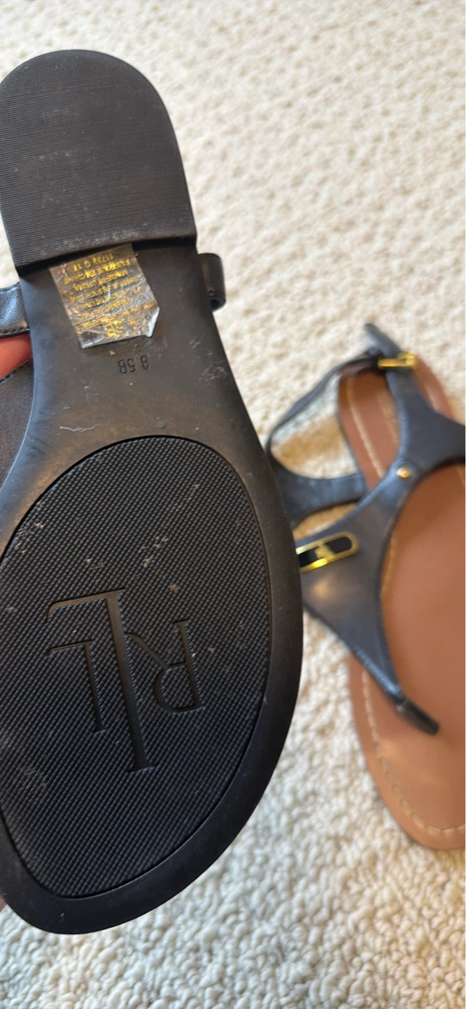 Lauren Ralph Lauren Black Leather Thong Sandals Size 8.5B - photo 4