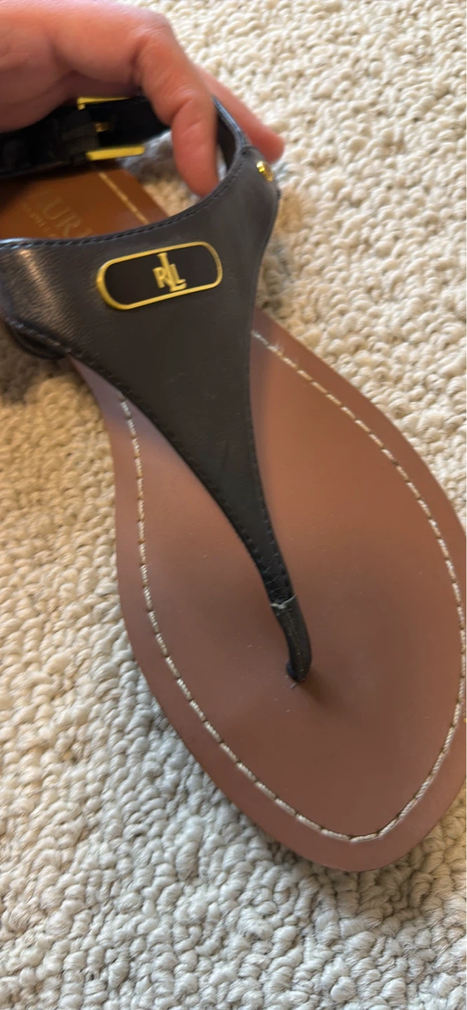 Lauren Ralph Lauren Black Leather Thong Sandals Size 8.5B - photo 2