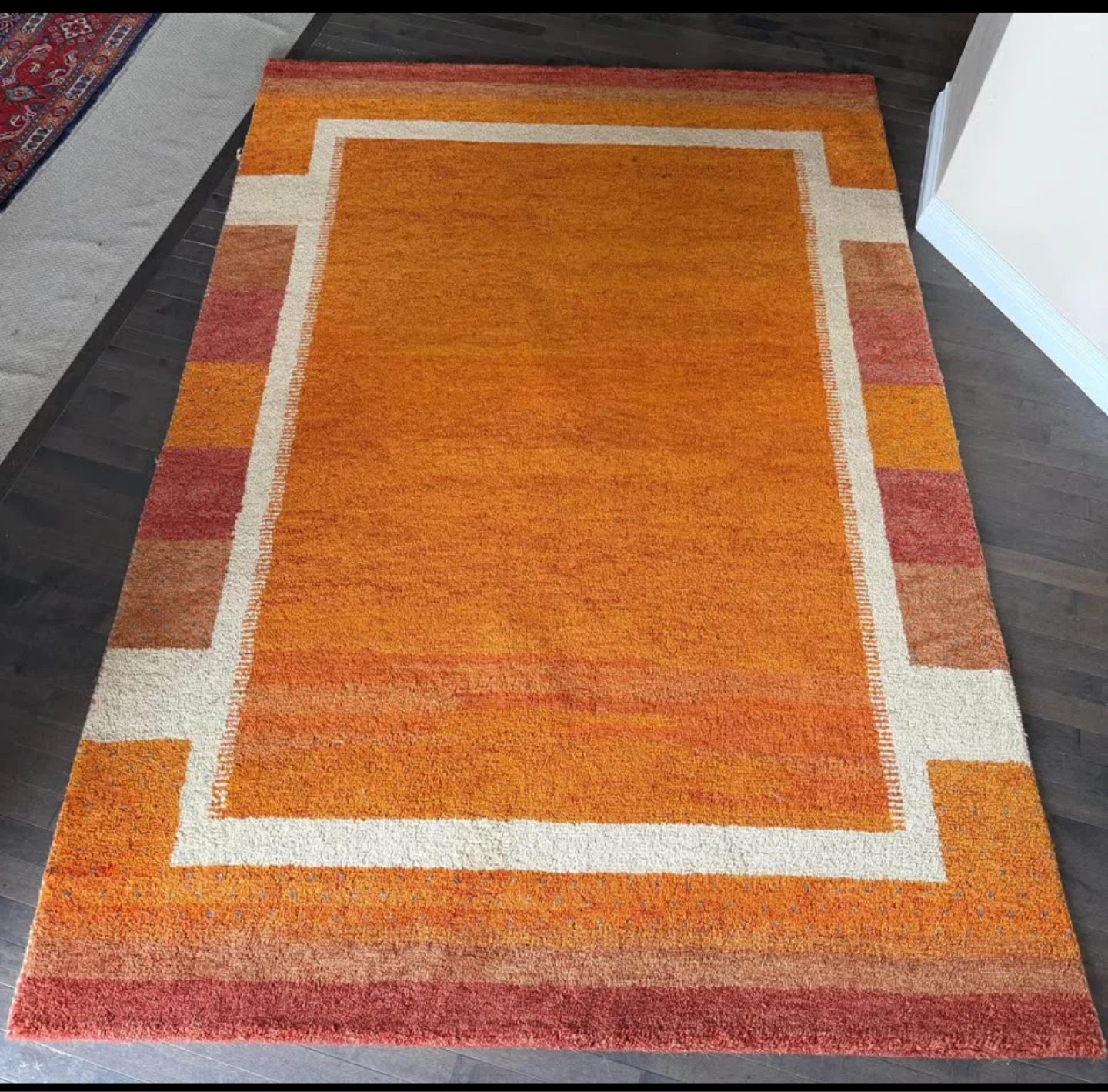 Orange Area Gabbeh Rug with White Border