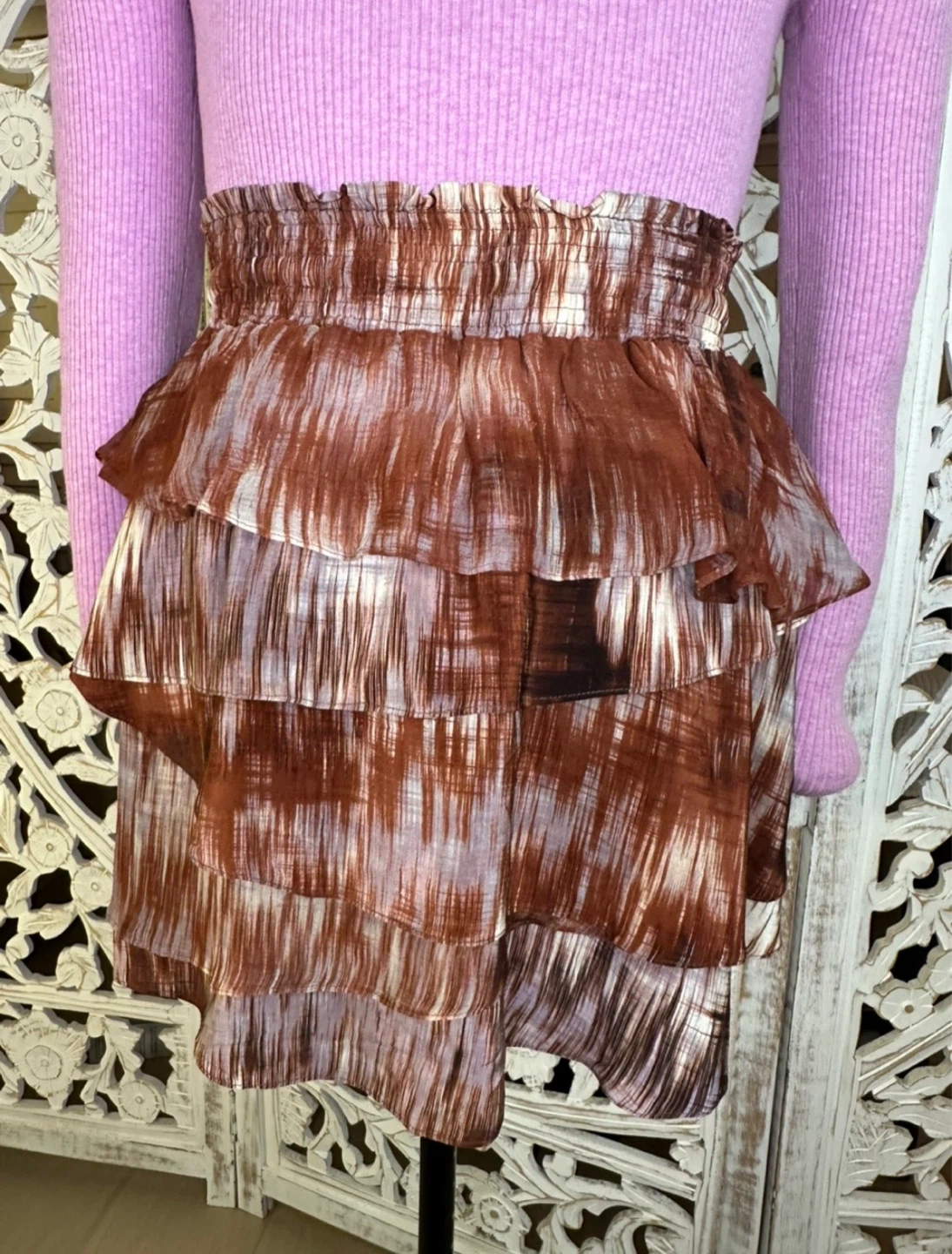 Women's BERGDORF GOODMAN Brown Silk Layered Skirt Size XS - photo 5