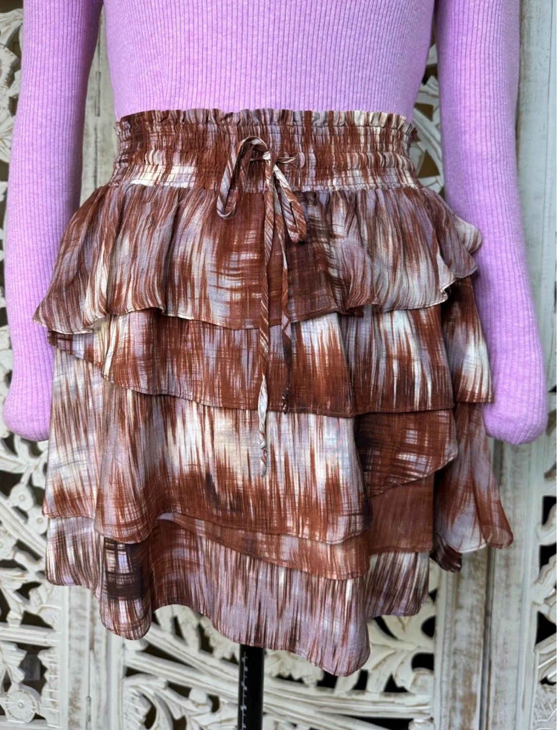 Women's BERGDORF GOODMAN Brown Silk Layered Skirt Size XS - photo 2