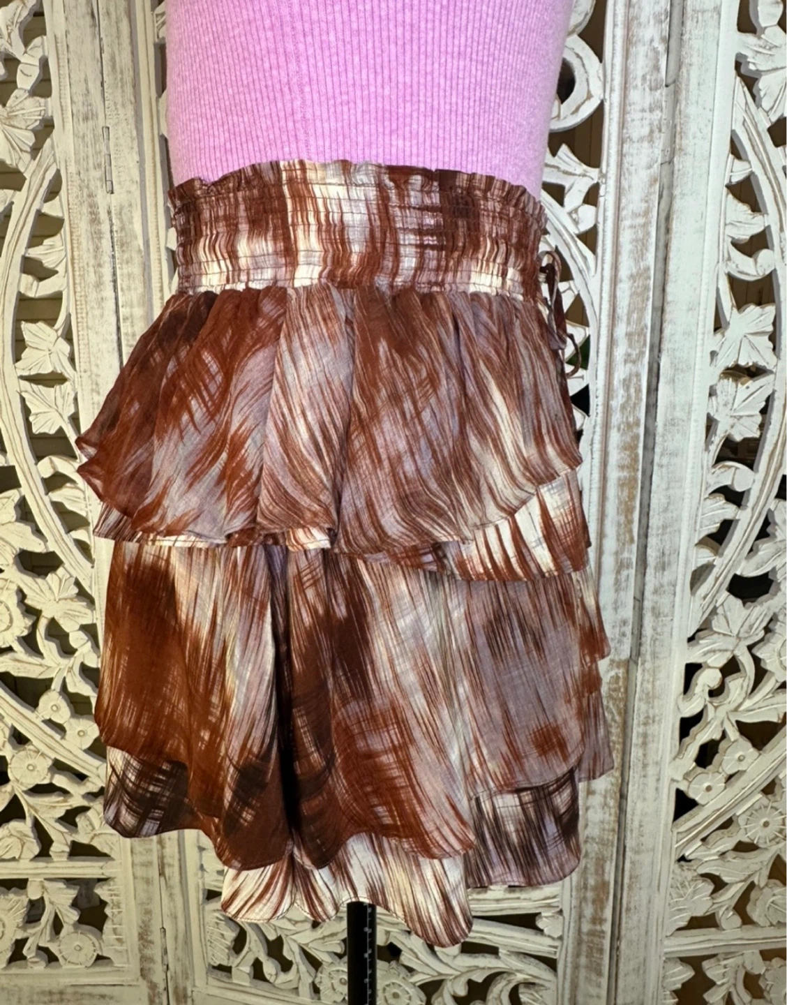Women's BERGDORF GOODMAN Brown Silk Layered Skirt Size XS - photo 4