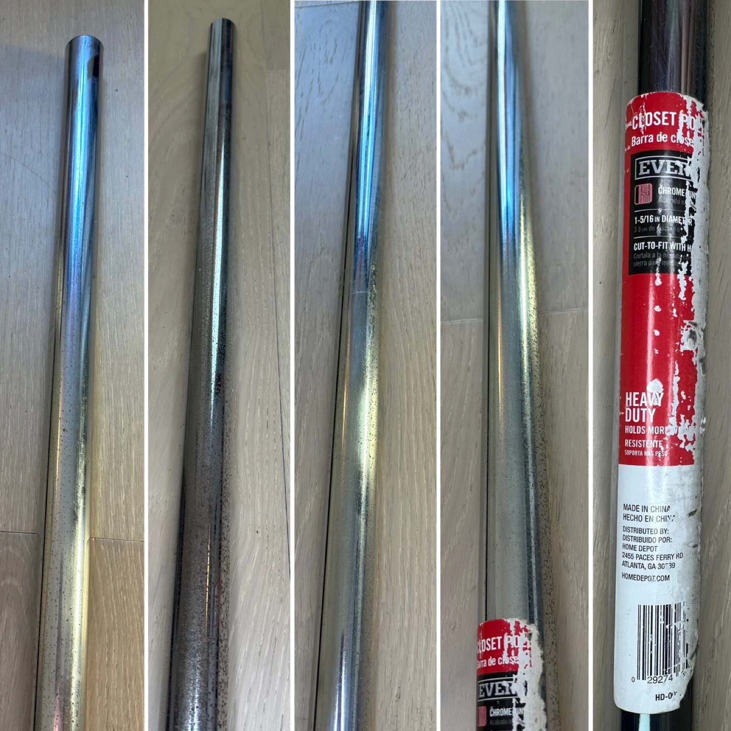 89"L HeavyDuty Everbuilt Closet Pole 33mm DIA Chrome + Sockets - photo 4