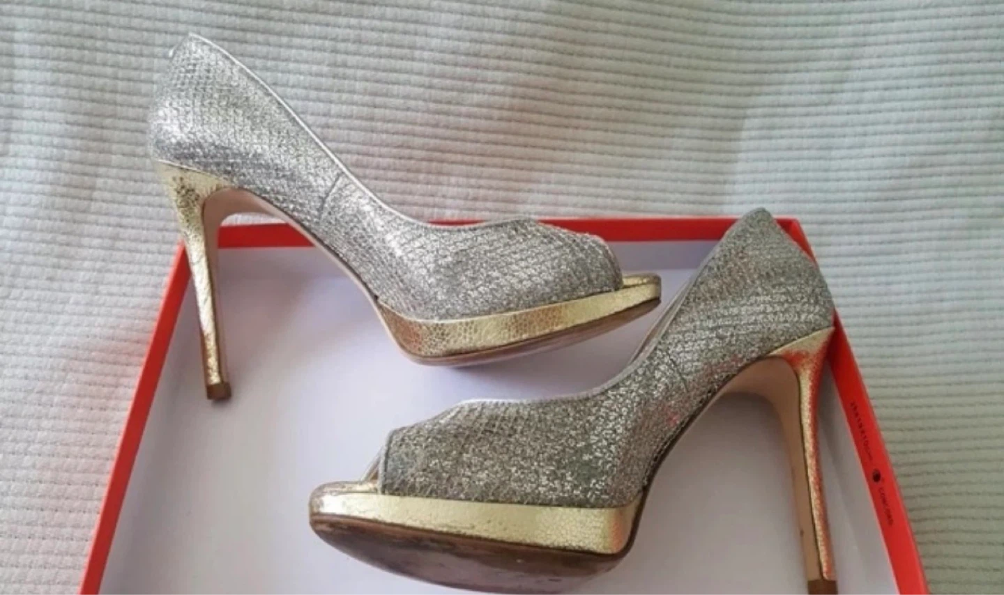7.5 M Ivanka Trump Peep Toe Gold Silver Glitter Heels Maggie 2 - photo 3