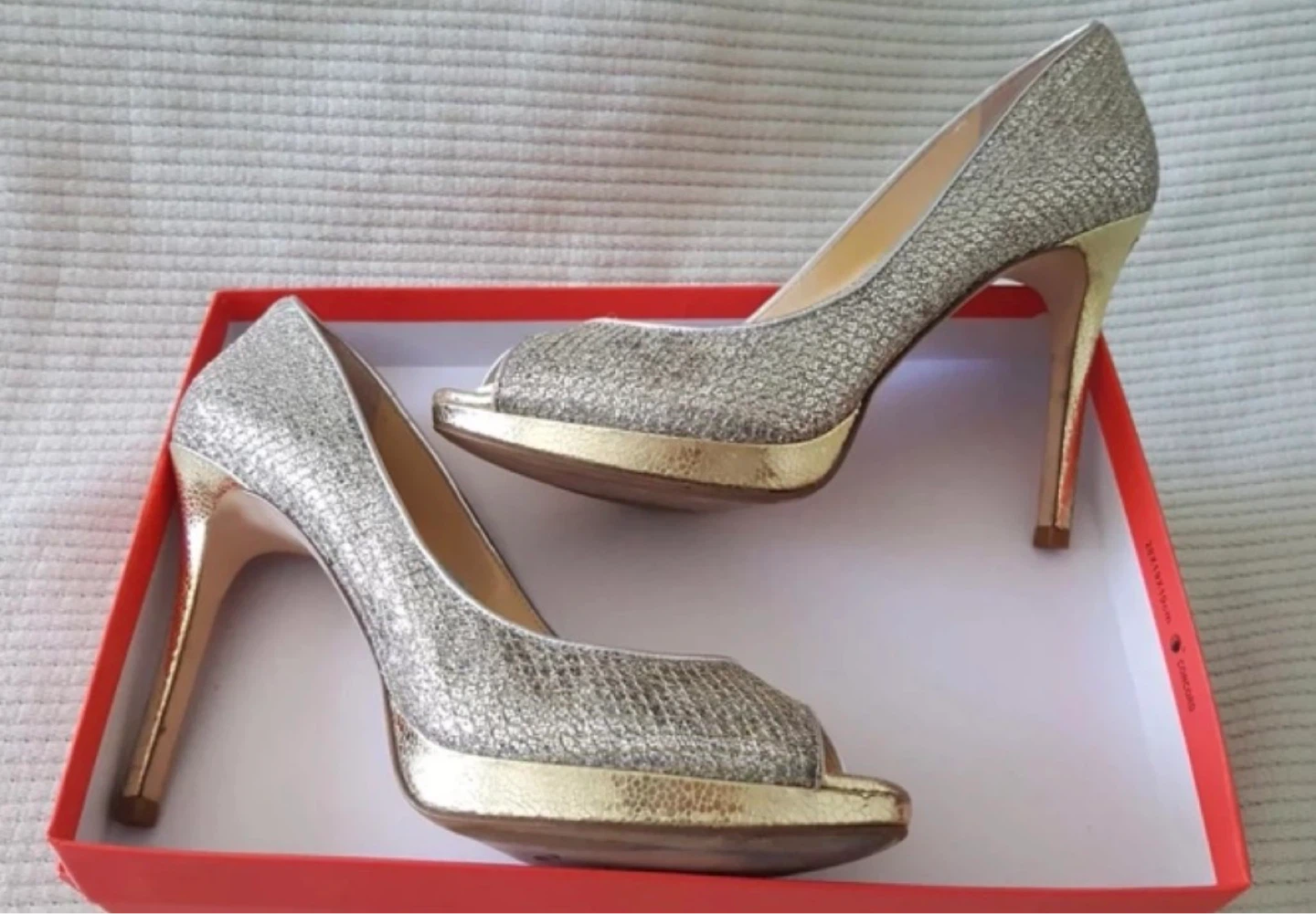 7.5 M Ivanka Trump Peep Toe Gold Silver Glitter Heels Maggie 2 - photo 2