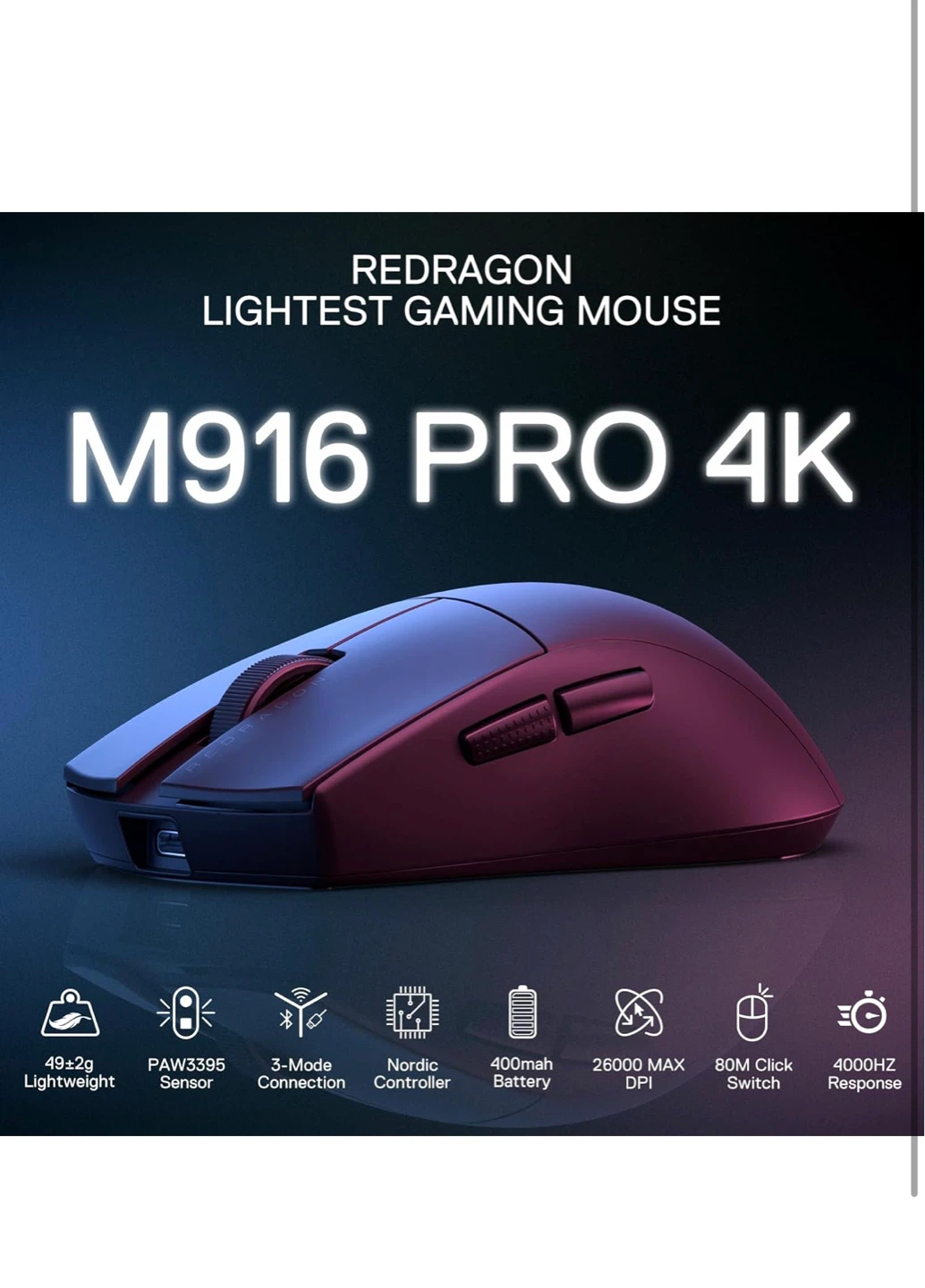 Redragon M916 Pro 4K Wireless Gaming Mouse - photo 2
