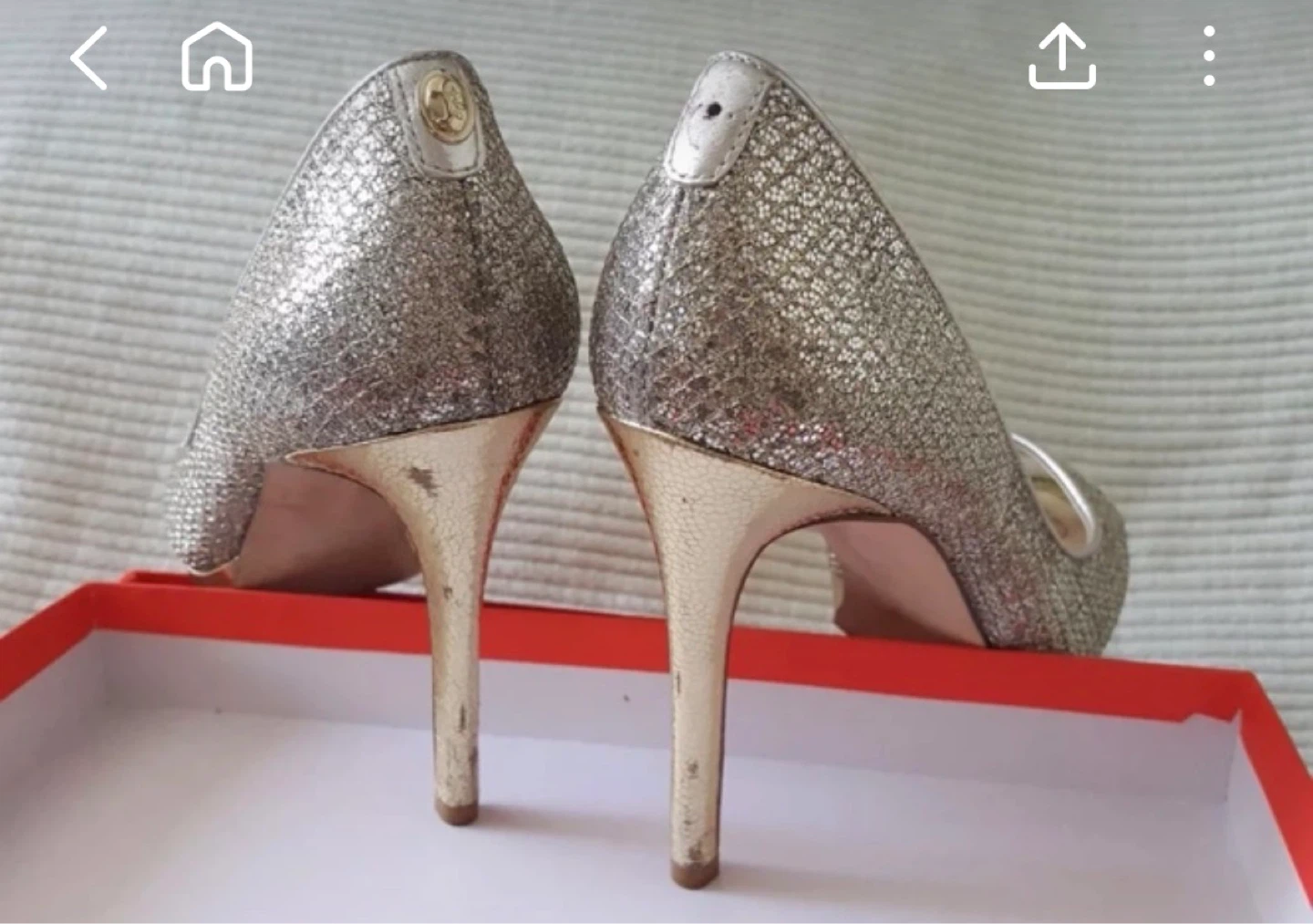 7.5 M Ivanka Trump Peep Toe Gold Silver Glitter Heels Maggie 2 - photo 4