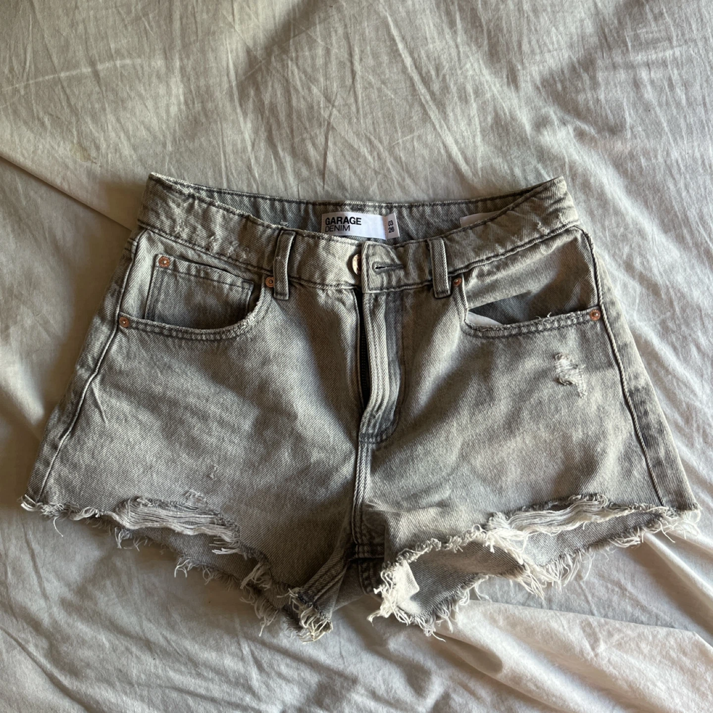 Garage Denim Grey Distressed Denim Shorts Size 26